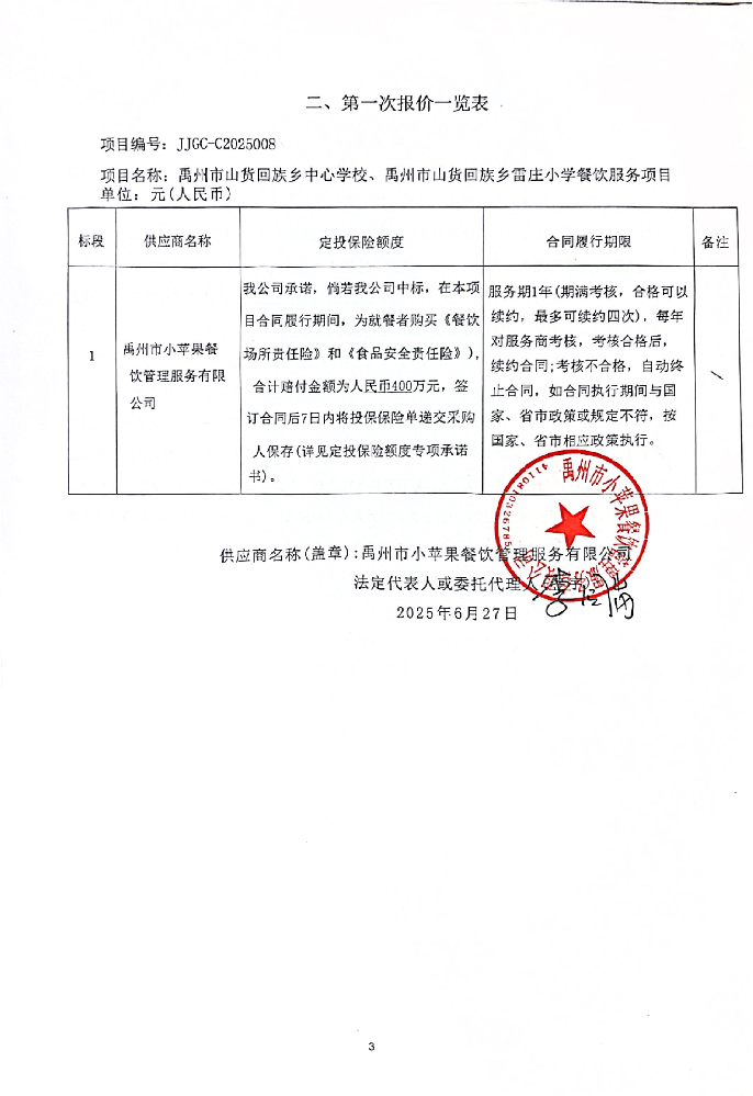禹州市山貨回族鄉(xiāng)中心學校、禹州市山貨回族鄉(xiāng)雷莊小學餐飲服務項目  成交公告